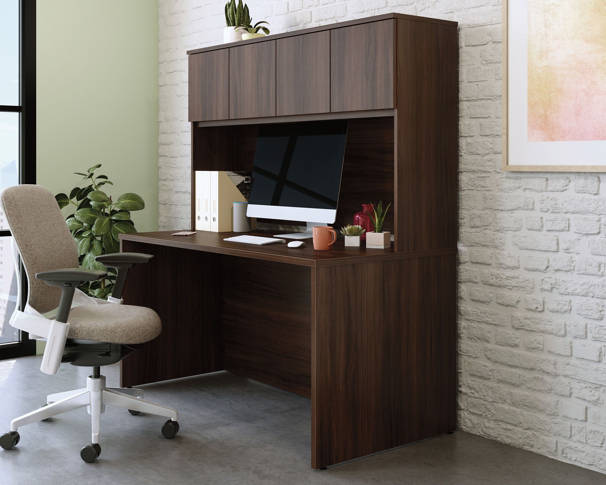 60" Desktop Hutch in Noble Elm