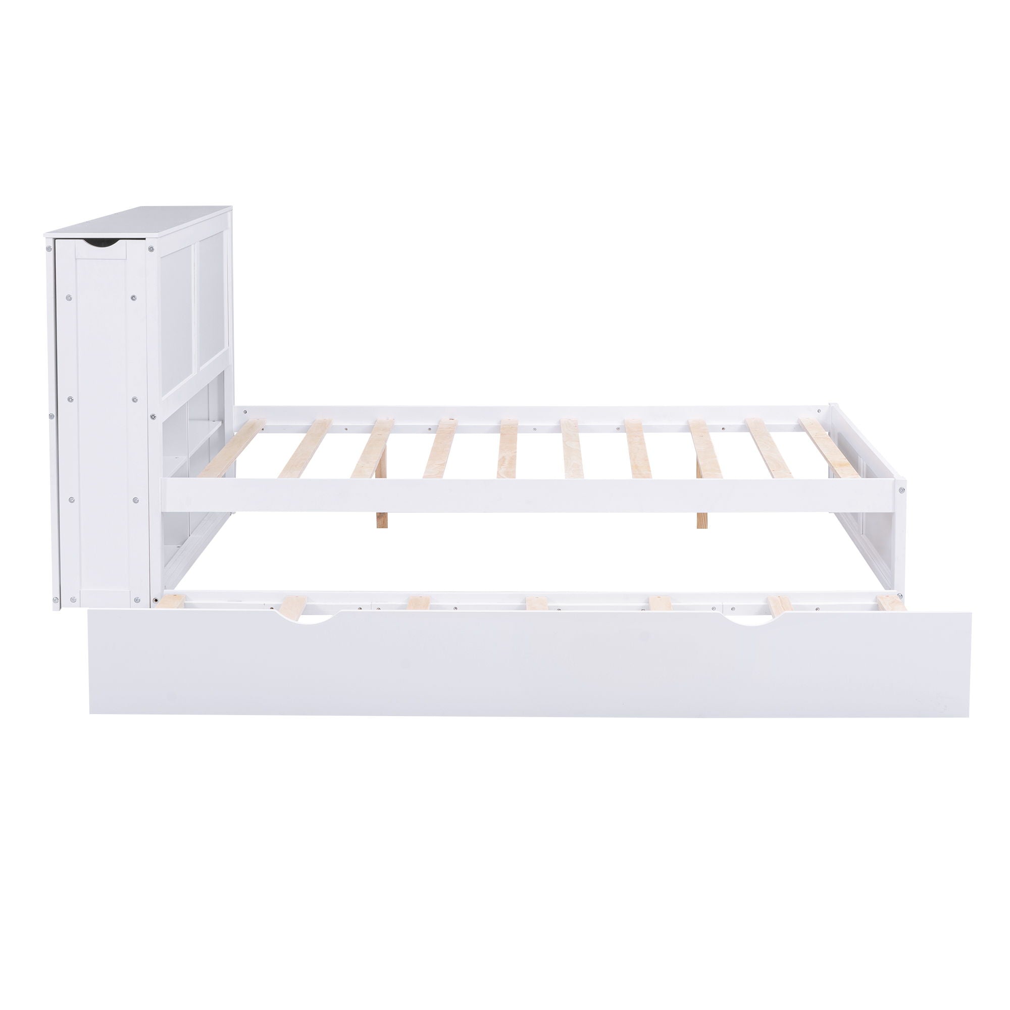 Storage Platform Bed With Pull Out Shelves And Trundle