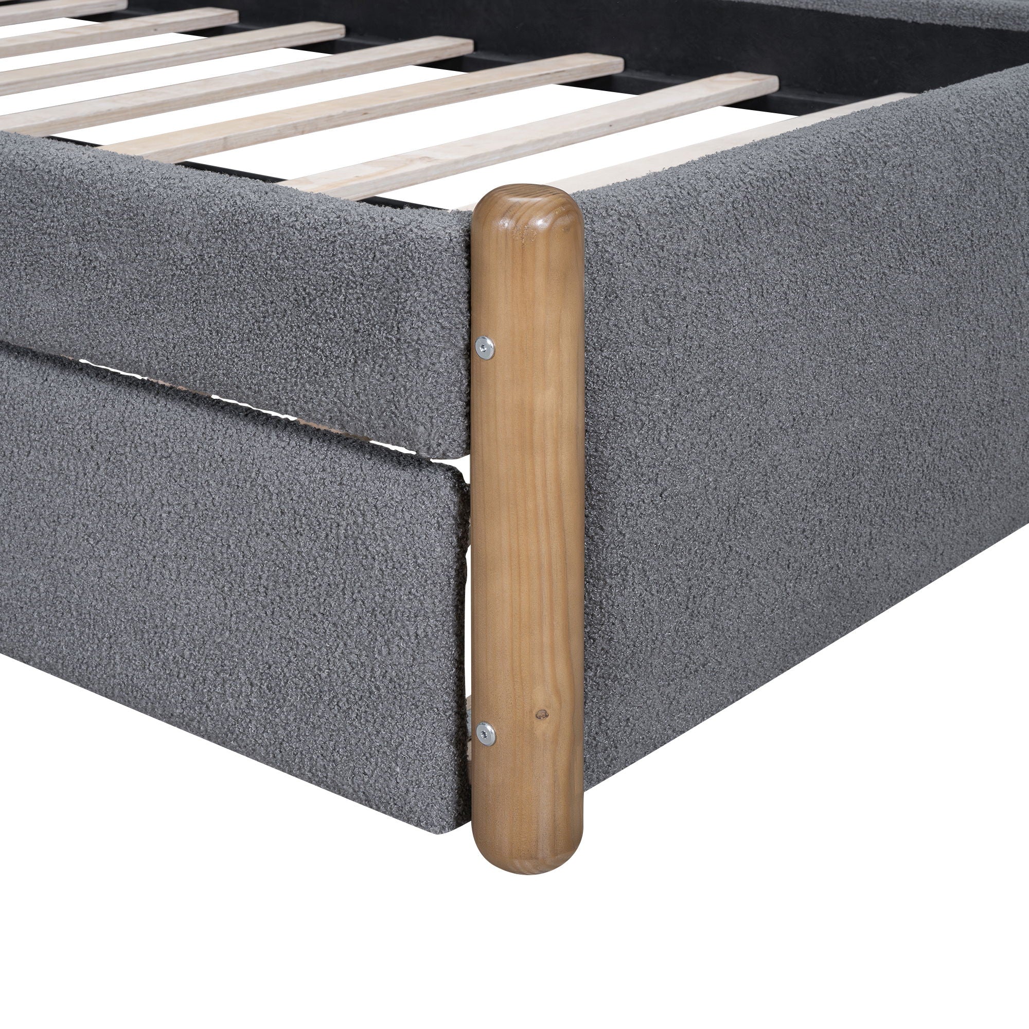 Upholstered Platform Bed With Wood Supporting Feet And Trundle