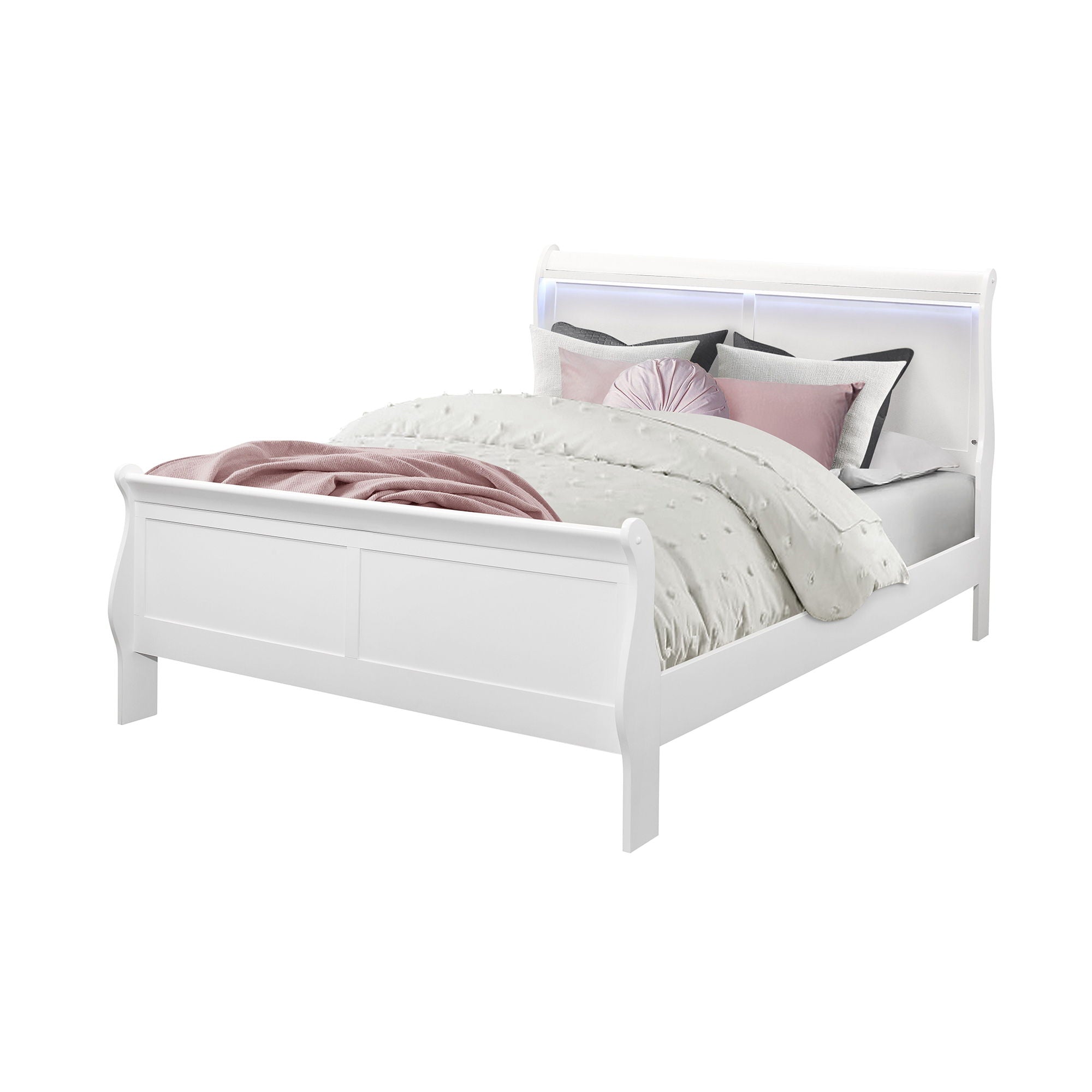 Charlston - Modern Sleigh Design Bed With LED