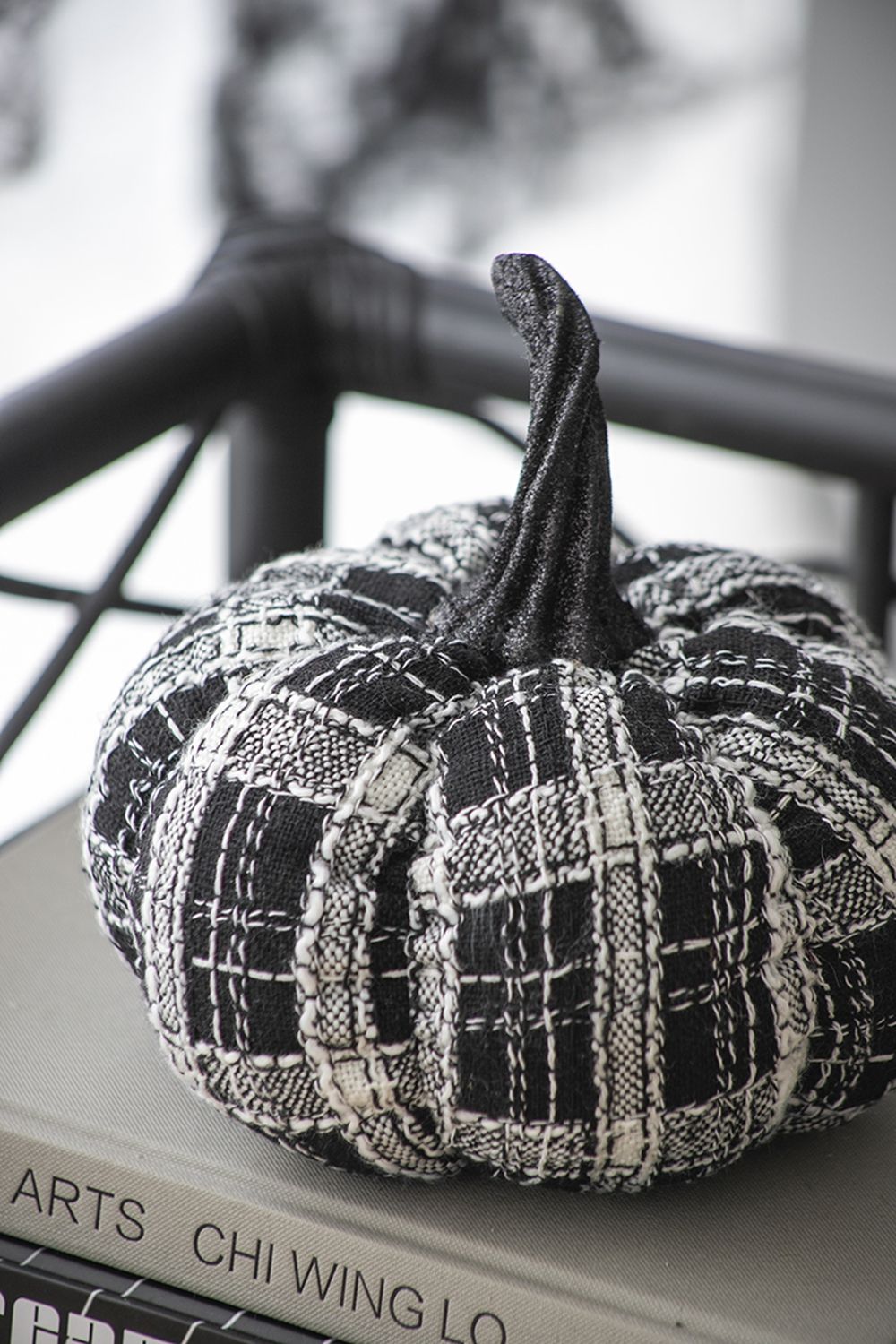 Light Plaid Pumpkin, For Holiday Halloween Decor - Black / White
