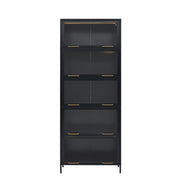 Modern Steel Display Cabinet With Glass Doors And LED Lights, 5 Tier Steel Barrister Bookcase For Home Or Office - Black