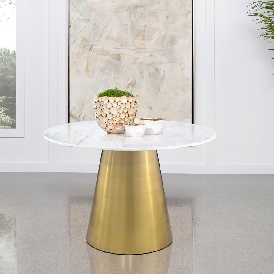 Coaster Fine Furniture Ambrose - Round Marble Top Dining Table - Brushed Gold | Meri Furniture
