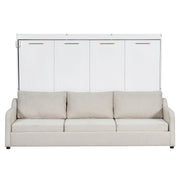 Murphy Cabinet Bed With Folding Sofa, Built In Storage Shelves And LED Light