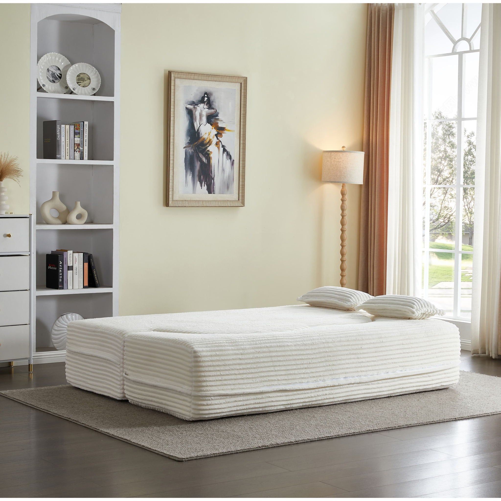 Floor Convertible Sleeper Sofa Bed With 2 Pillows