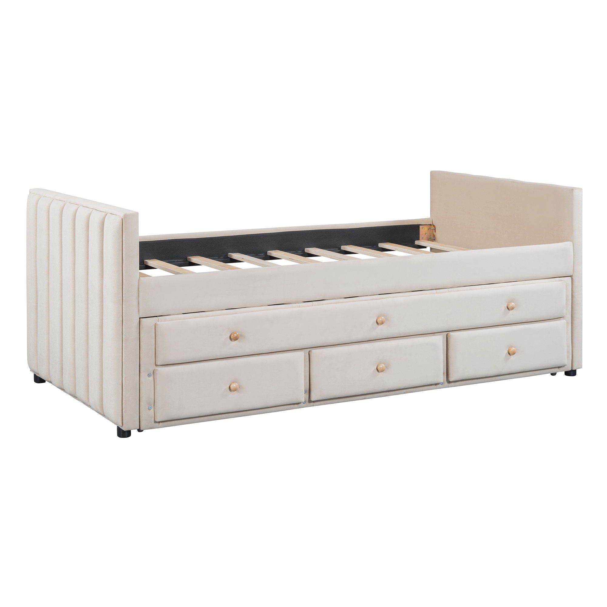 Upholstered Daybed With Trundle And Drawers