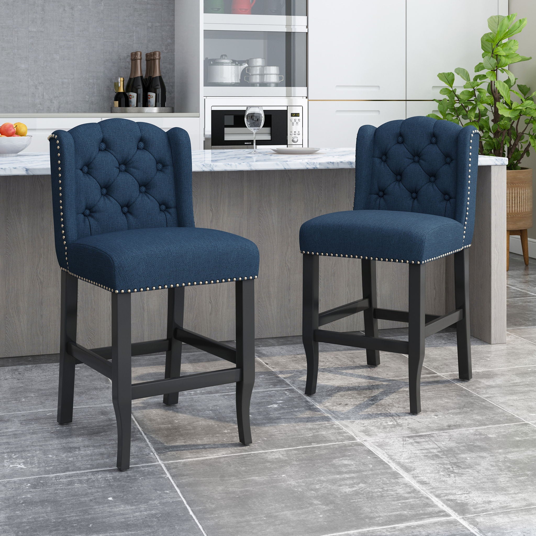 Vienna - Fabric Tufted Counter Stool With Nailhead Accents (Set of 2)