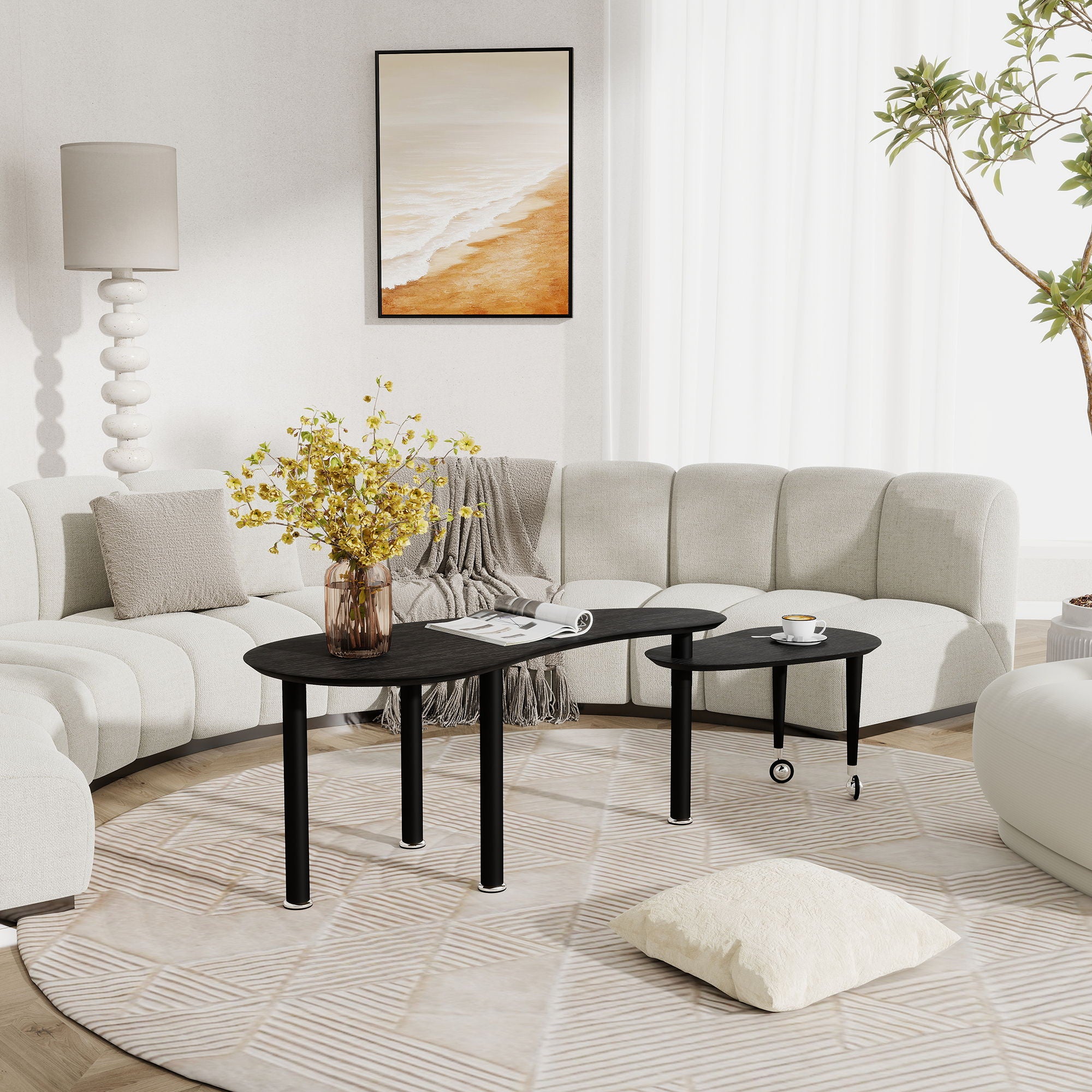 Rotatable Cocktail Table With Solid Legs, 360 Degree Rotating