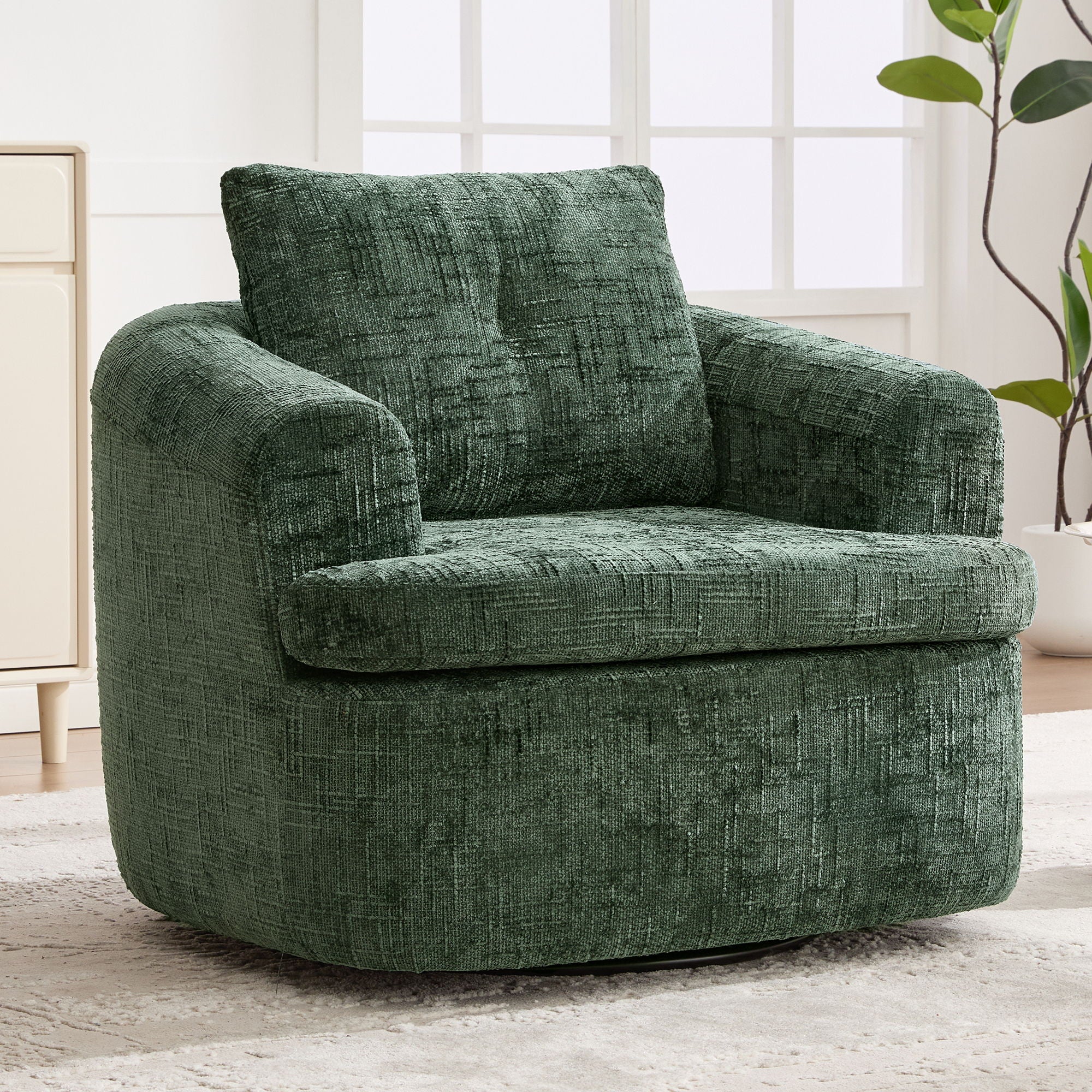 Modern Swivel Barrel Chair With Dual-Layer Cushion