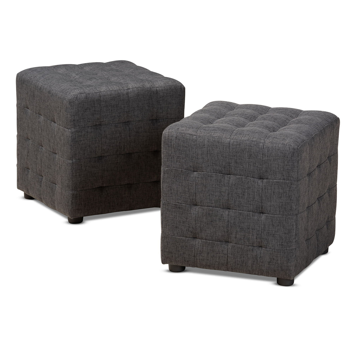 Elladio Modern and Contemporary Dark Grey Fabric Upholstered Tufted Cube Ottoman Set of 2