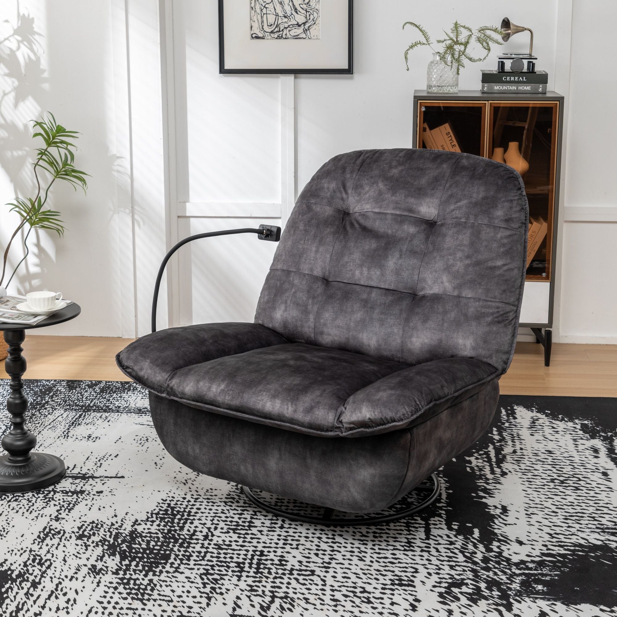 Modern Swivel Gliding Recliner Chair With Rocking Function And Phone Holder, Large Comfortable