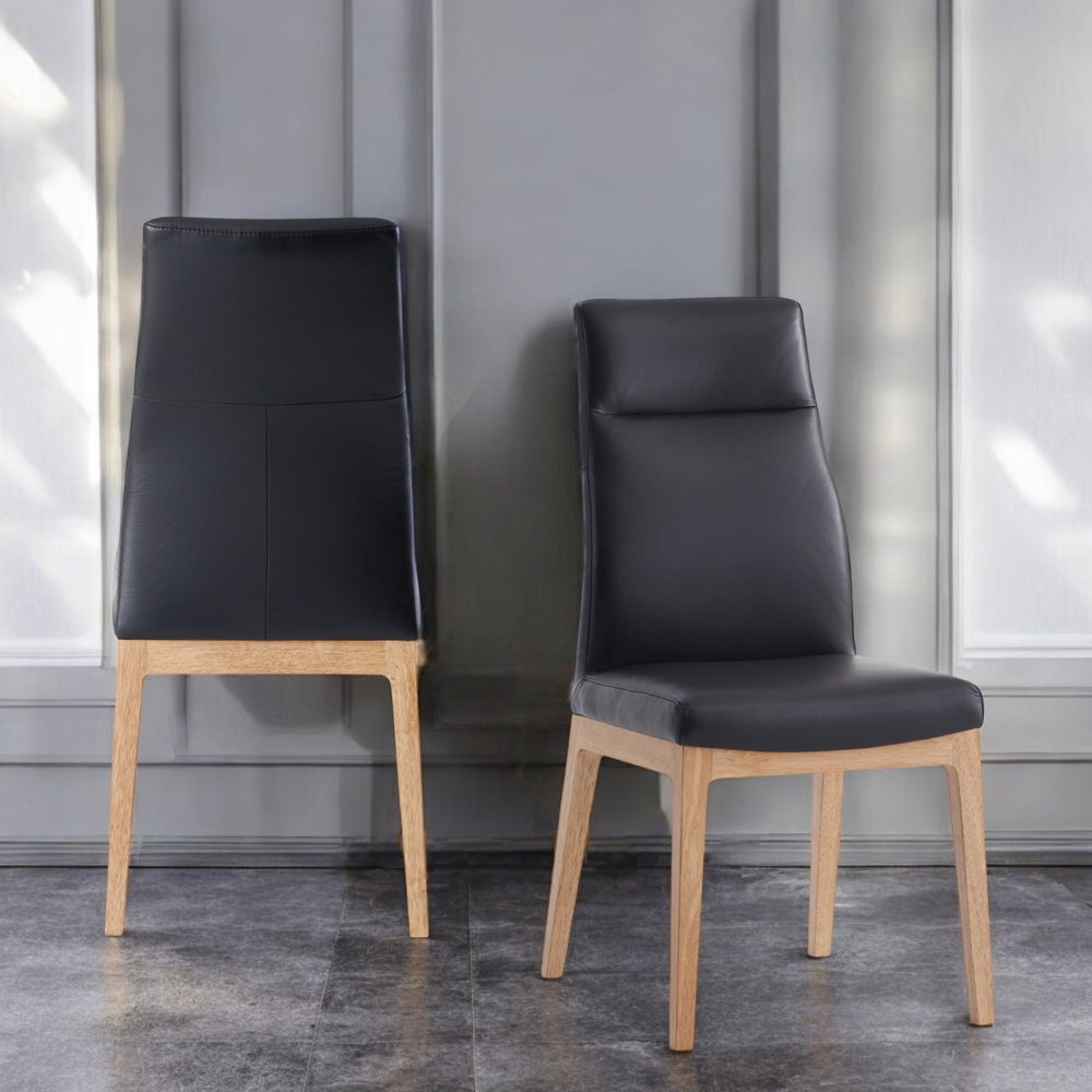 Raquan - Side Chair Set of 2) - Black Leather & Walnut