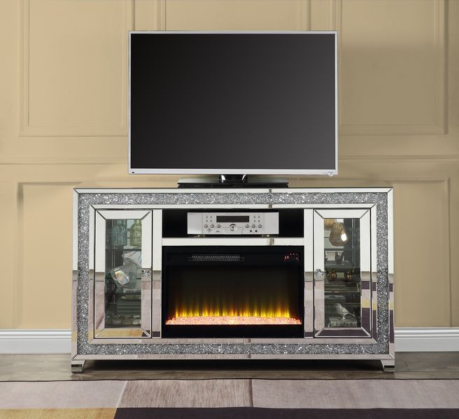 ACME Noralie - TV Stand - Mirrored & Faux Diamonds - 35" | Meri Furniture