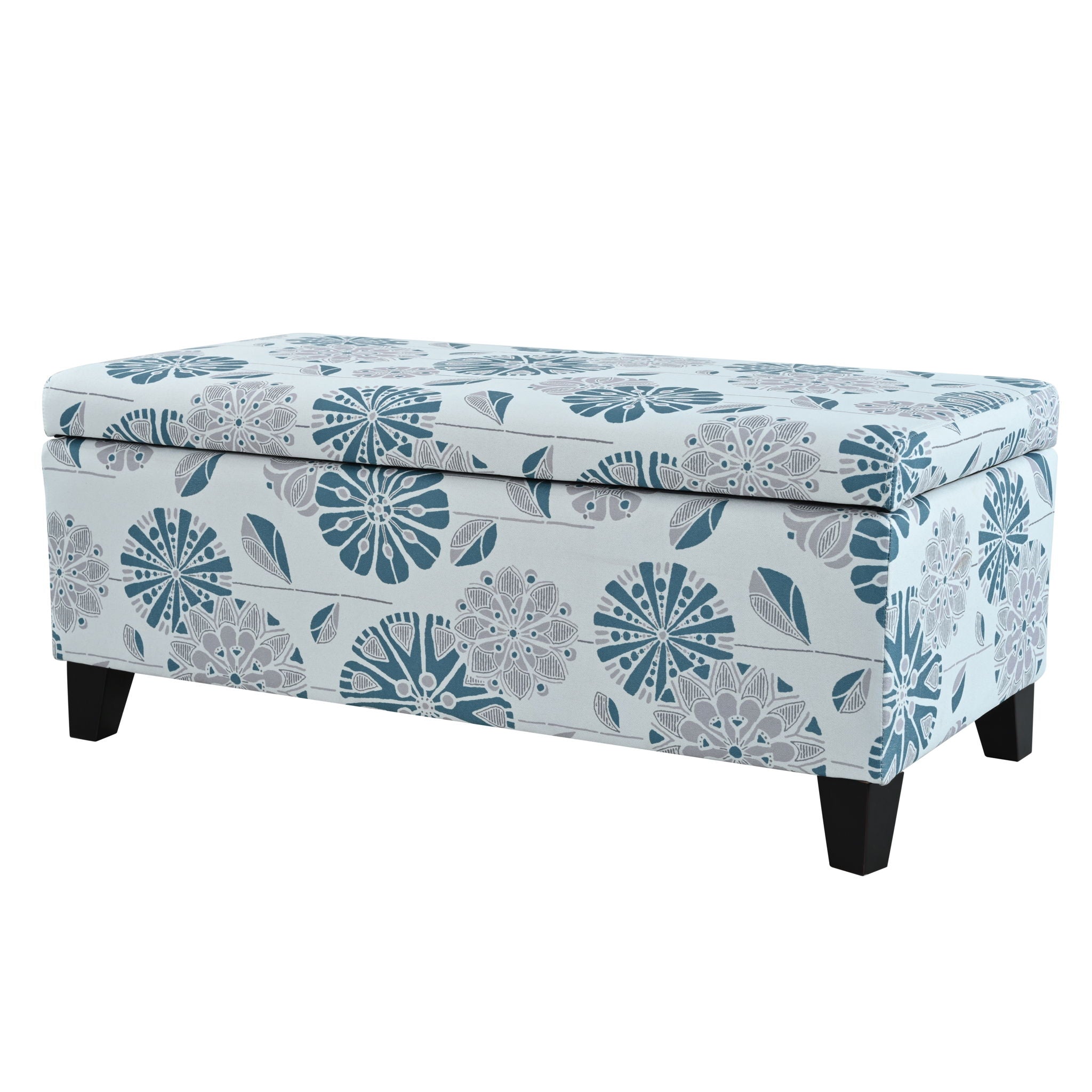 Luxury Storage Ottoman With Floral Patterned Fabric, Soft-Close Hinges, Multi Functional
