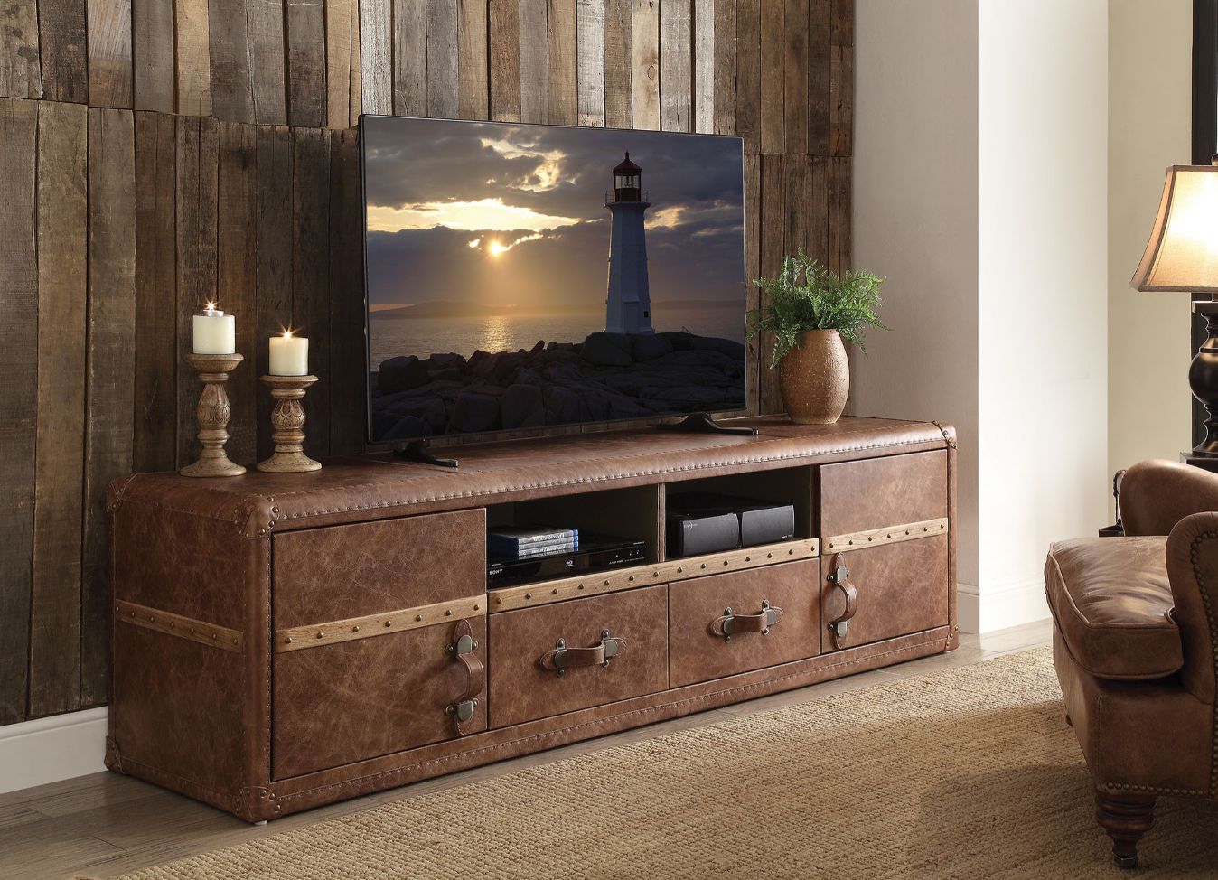 ACME Aberdeen - TV Stand - Retro Brown Top Grain Leather | Meri Furniture