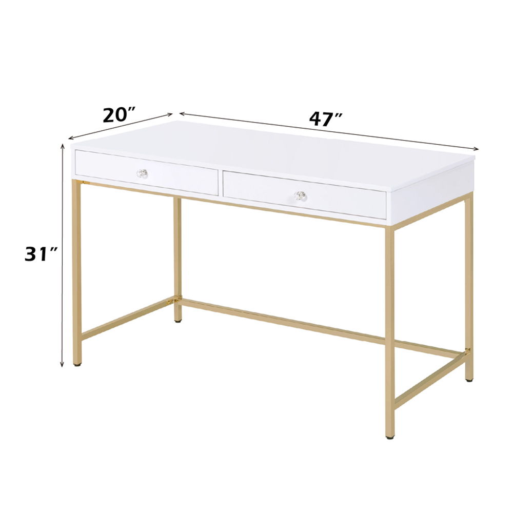 Ottey - Vanity Desk Same 92540) - White High Gloss & Gold