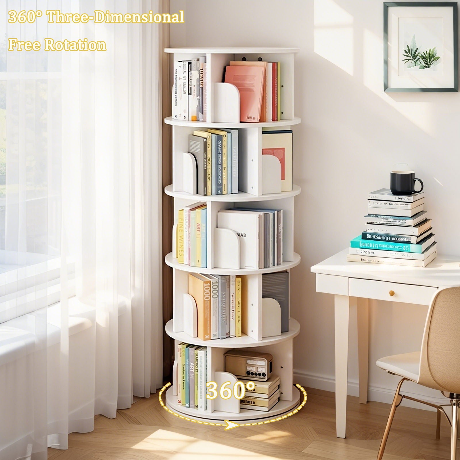 5 Tier Rotating Bookshelf, Spinning Design