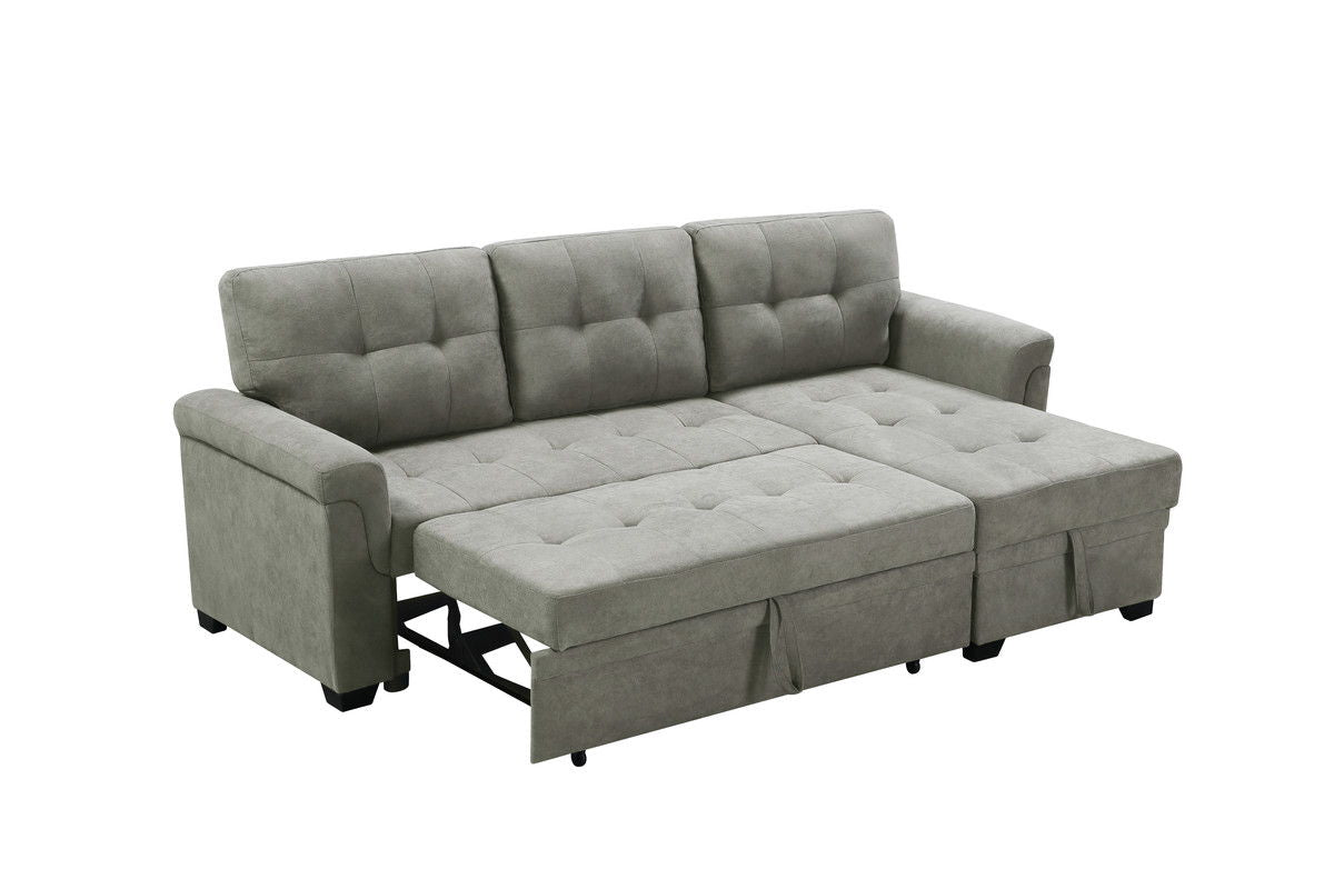Lucca 84"W Light Gray Fabric Reversible Sectional Sleeper Sofa Chaise with Storage