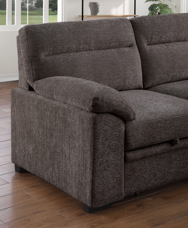 Kipling II 94"W Brown Chenille Fabric Sleeper Sectional Sofa with Right-Facing Chaise, Cupholders, USB Charging port