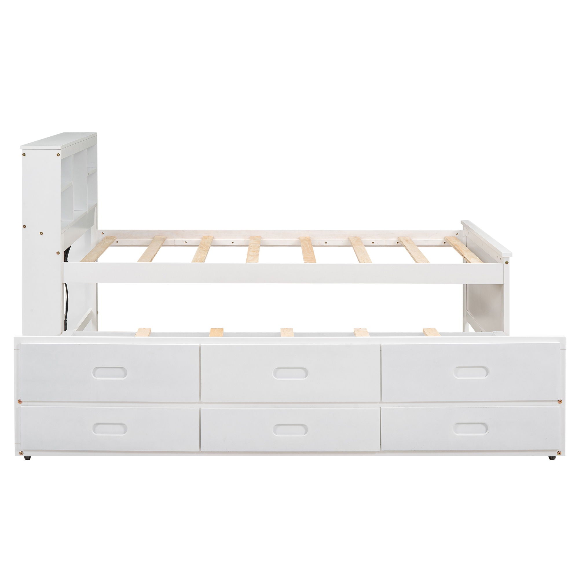 Platform Bed With Storage Headboard, USB, Trundle And 3 Drawers