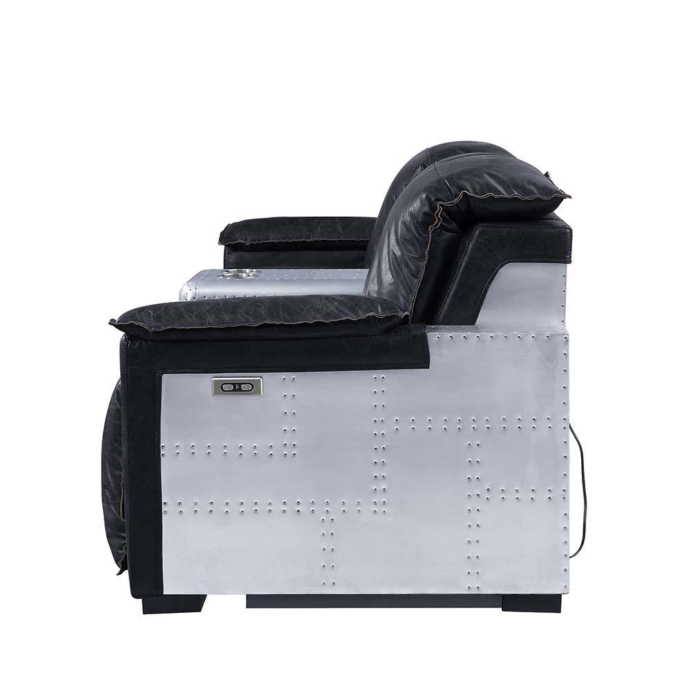 ACME Misezon - Recliner - Black Top Grain Leather & Aluminum | Meri Furniture