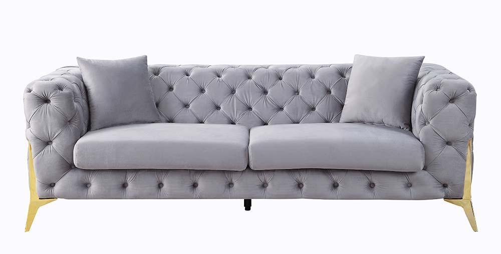 ACME Jelanea - Sofa - Gray Velvet & Gold Finish | Meri Furniture