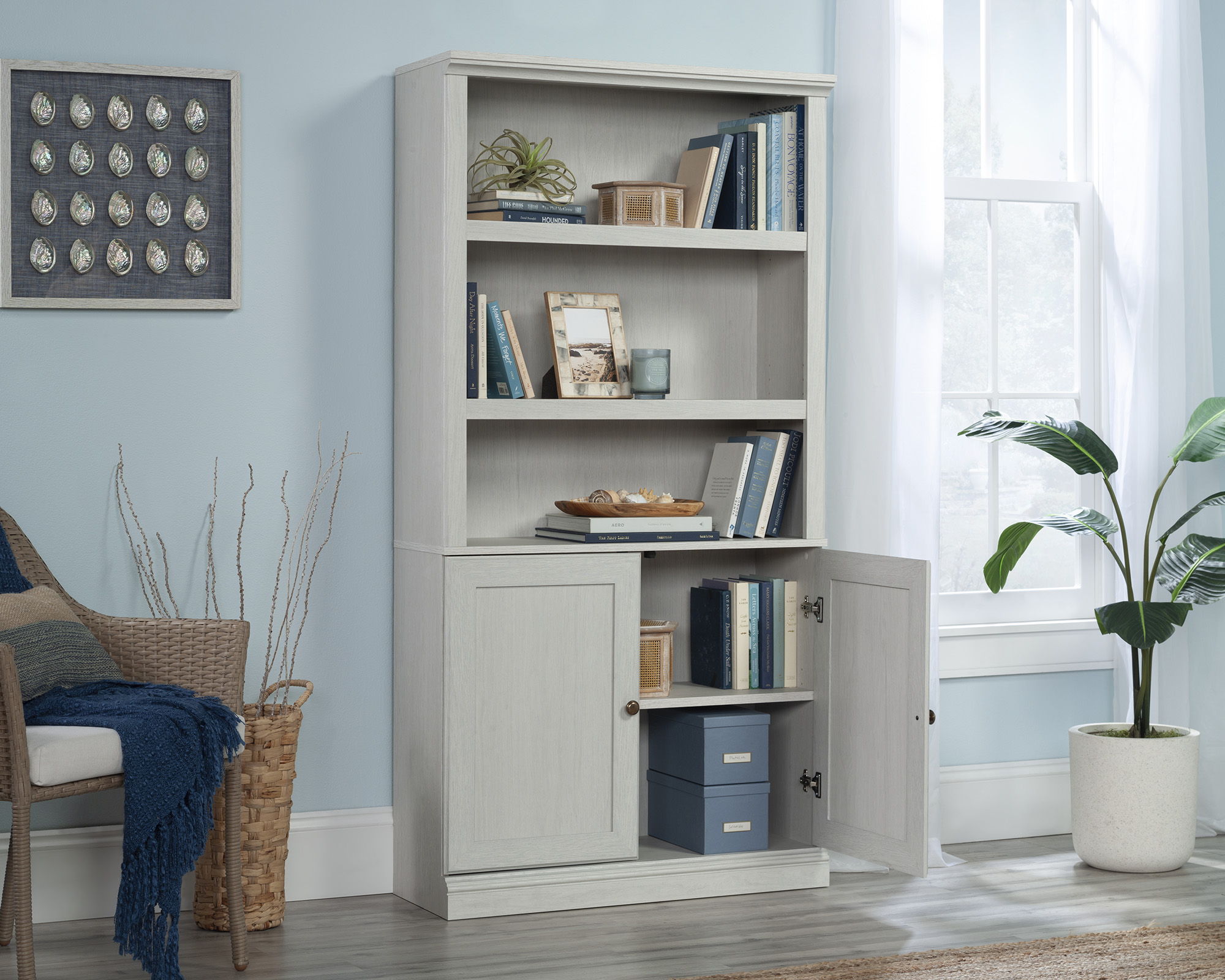 5-Shelf Bookcase with Doors in Glacier Oak