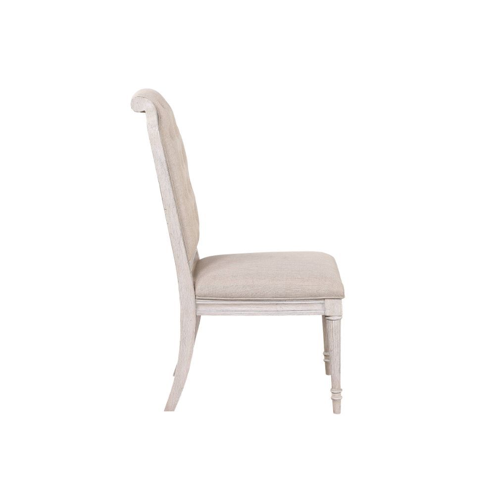 ACME Wynsor - Side Chair (Set of 2) - Fabric & Antique Champagne | Meri Furniture