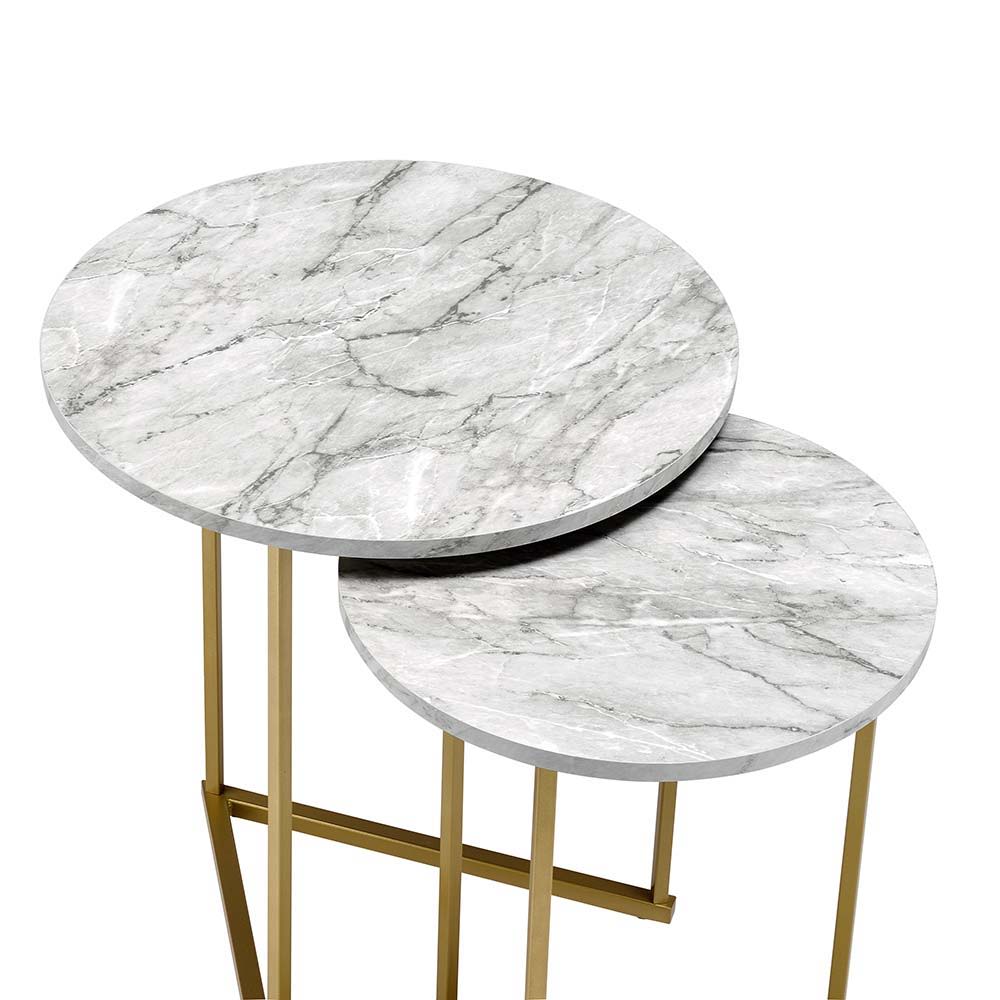 ACME Garo - Accent Table - Faux Marble & Gold Finish - 24" | Meri Furniture