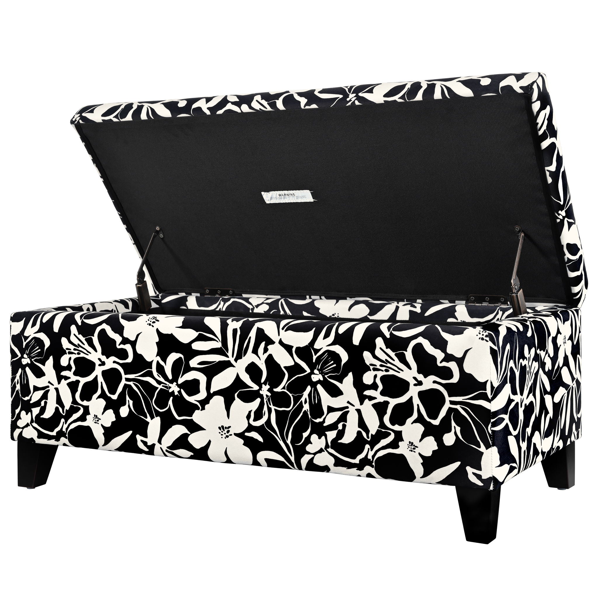 Luxury Storage Ottoman With Floral Patterned Fabric, Soft-Close Hinges, Multi Functional