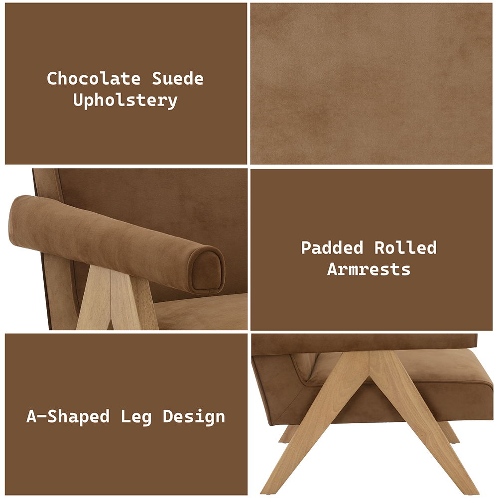 Zoey - Accent Chair - Chocolate Suede & Oak