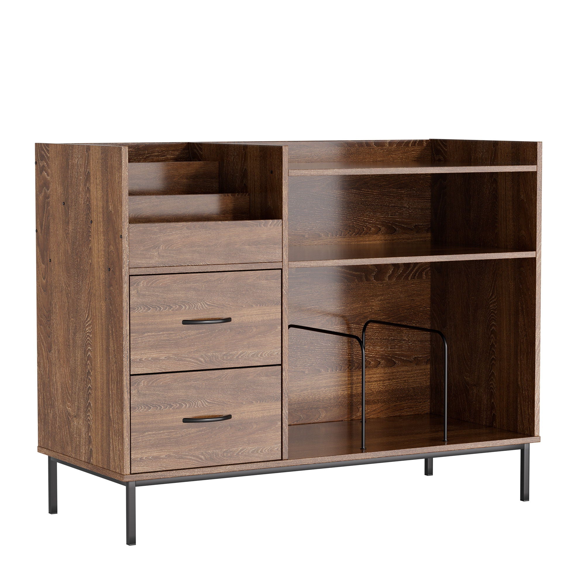 Grain Record Player Stand, Media Console With Speaker Shelf & 2 Drawers