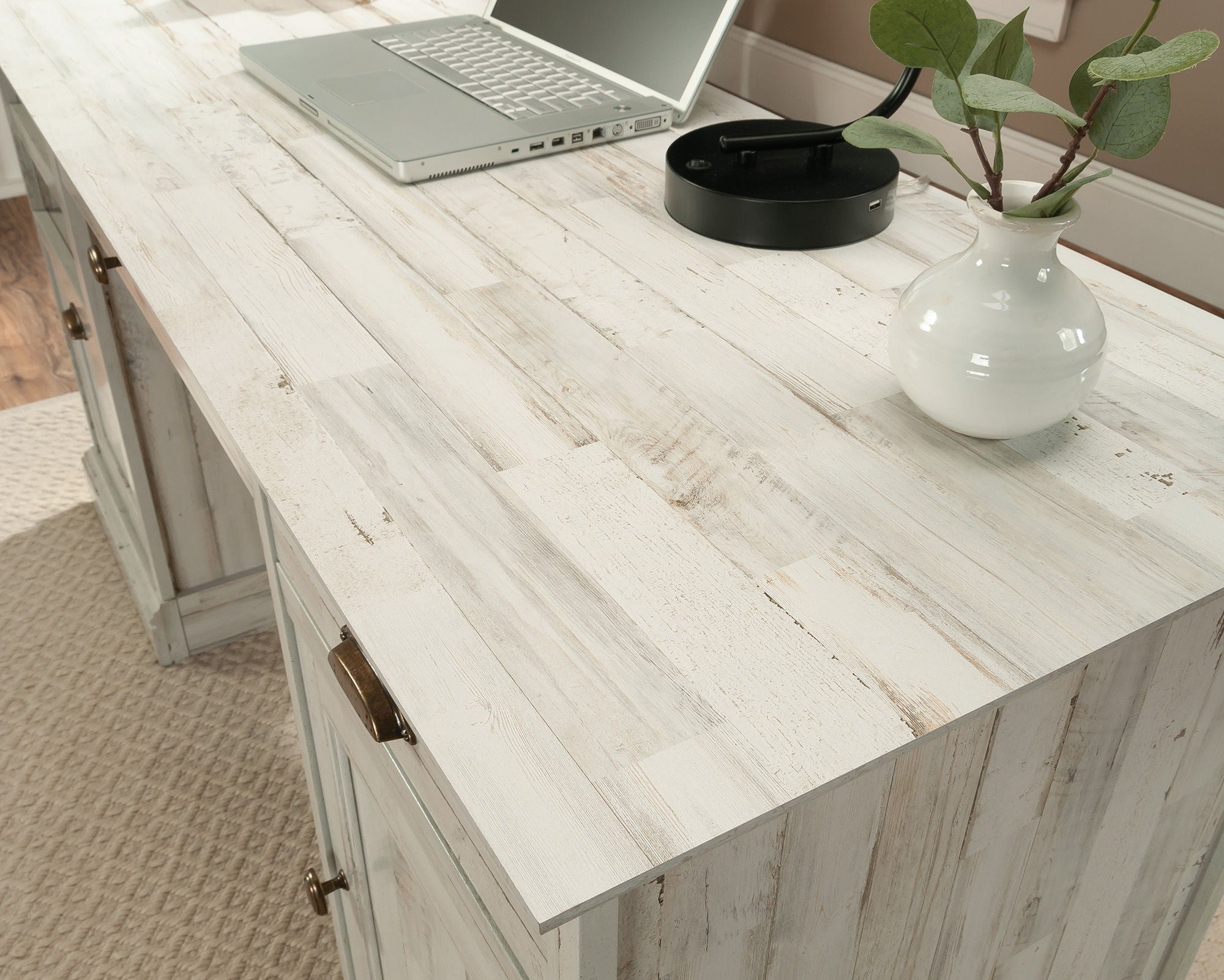 Home Office Executive Desk in White Plank