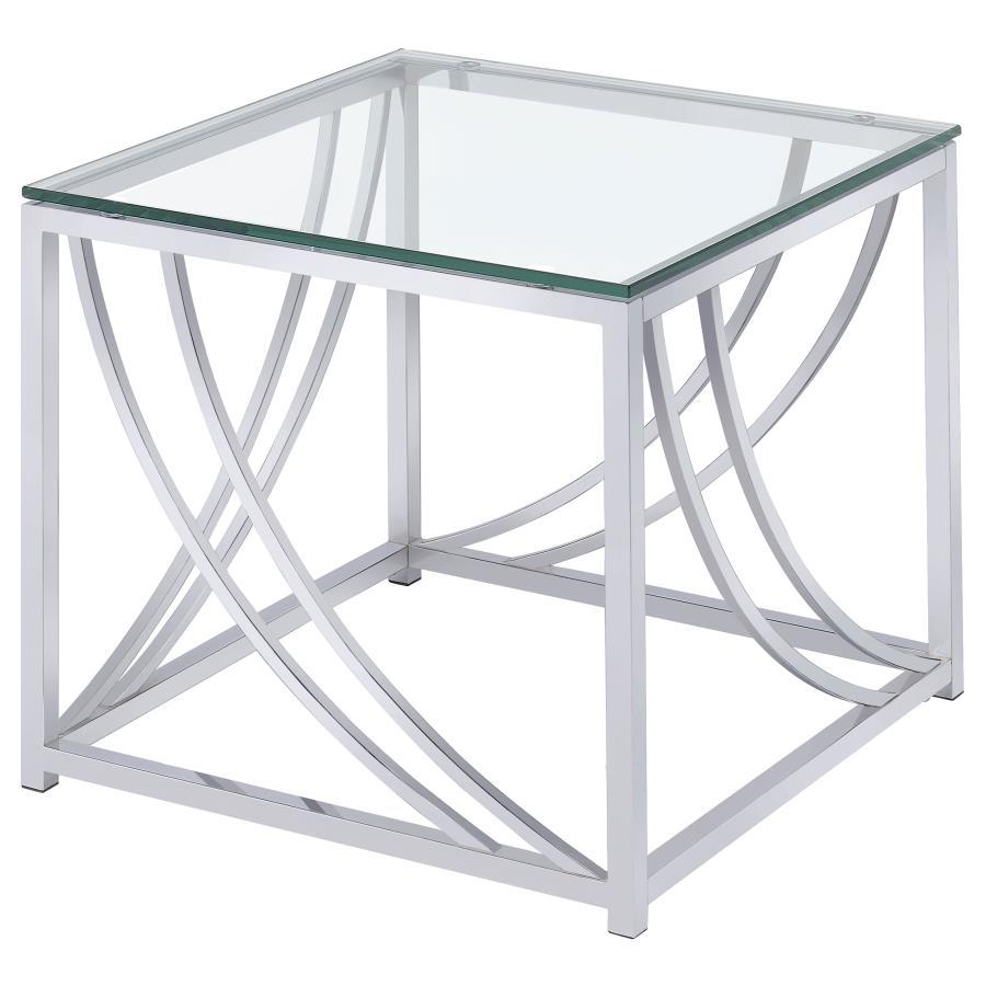 Coaster Fine Furniture Lille - Square Glass Top Side End Table - Chrome | Meri Furniture