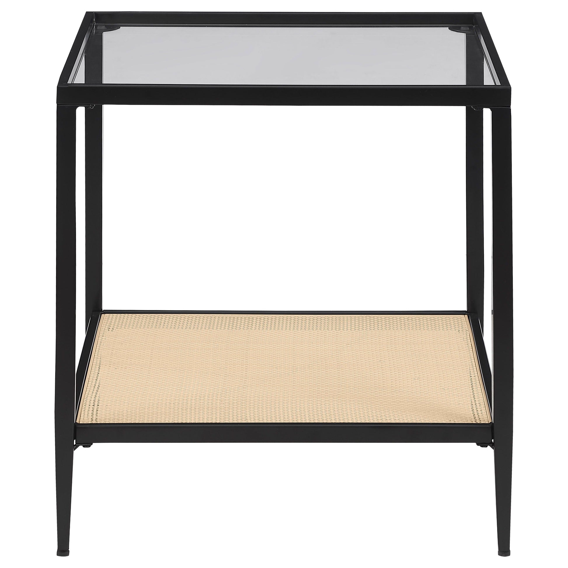 Coaster Fine Furniture Amherst - Glass Top Metal with Cane Shelf End Table - Black | Meri Furniture