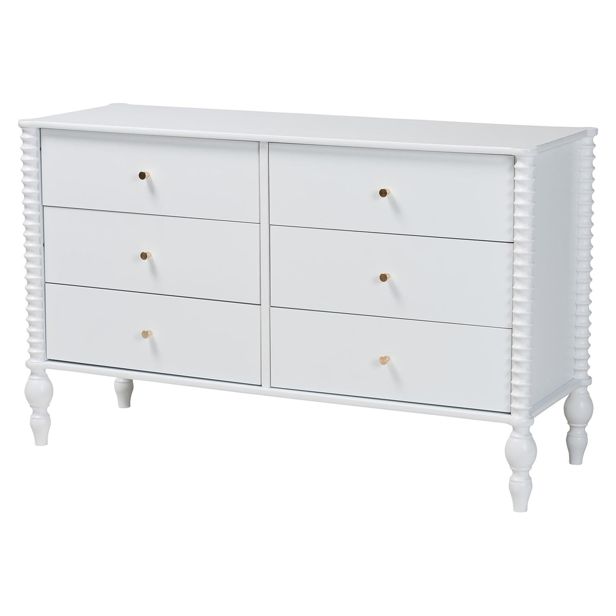 Callison Spindle 5-Piece Bedroom Set - Farmhouse Platform Bed with Matching Dresser, Chest, and 2-Drawer Nightstands, White, Twin