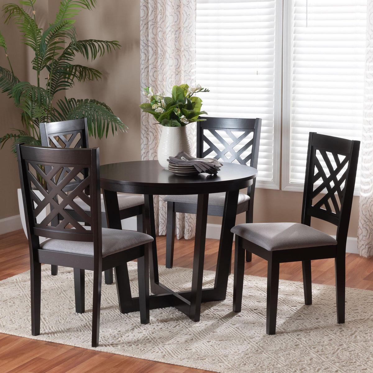 Alena Modern Grey Fabric and Dark Brown Finished Wood 5-Piece Dining Set