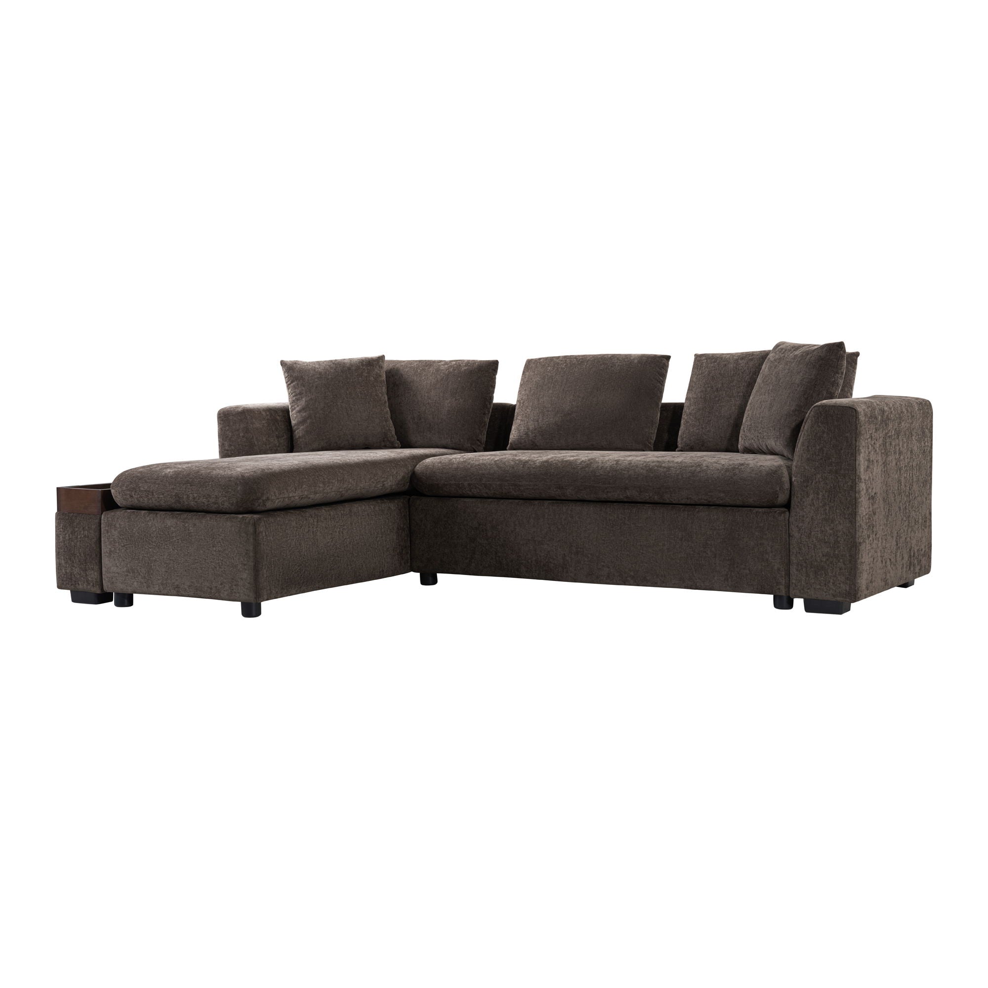 Modern L Shaped Sectional Sofa With Chenille Upholstery And Wooden Storage