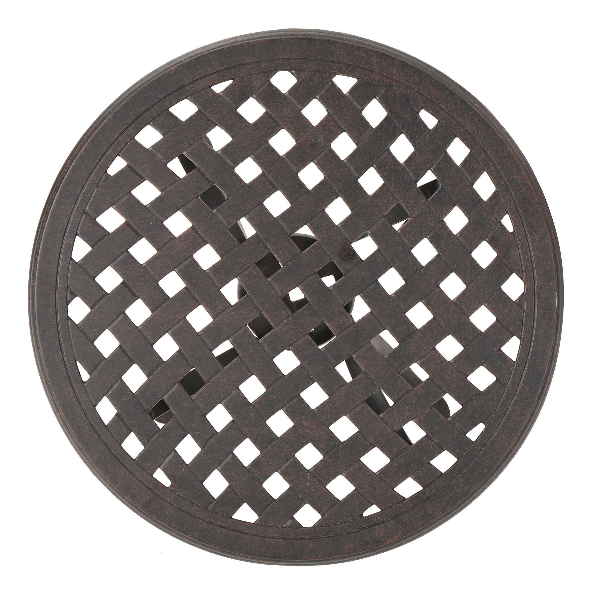 Lunaire - Outdoor Round Cast Aluminum Side Table With Lattice Top And Curved Legs - Bronze