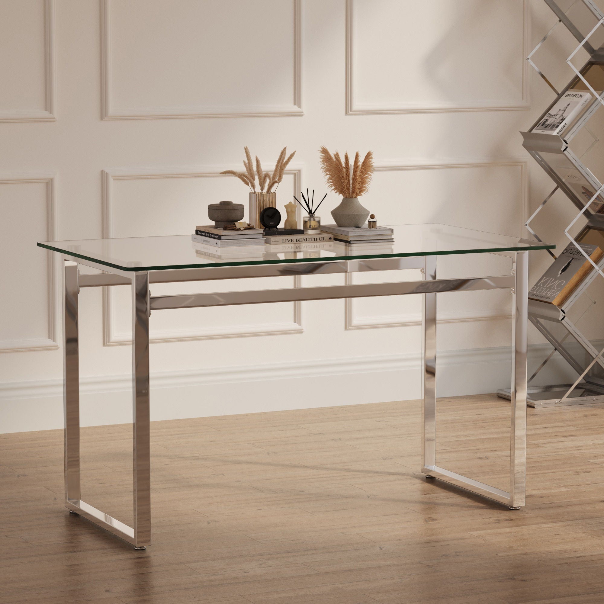 Modern Minimalist Rectangular Dining Table With Tempered Glass Top