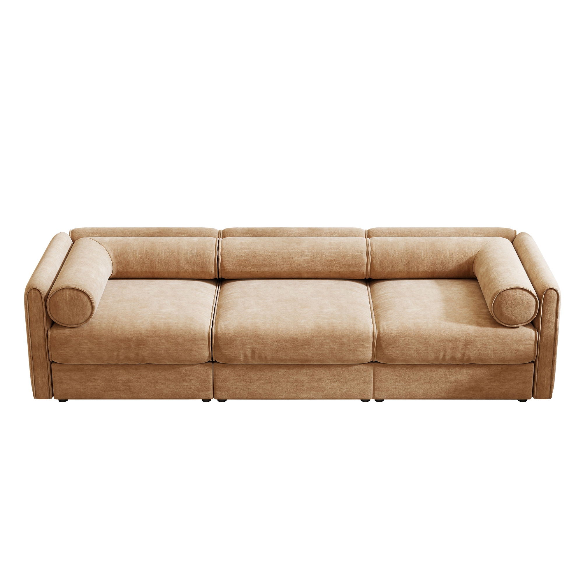 Stylish Chenille Sofa With Storage Seat And Cylindrical Backrest