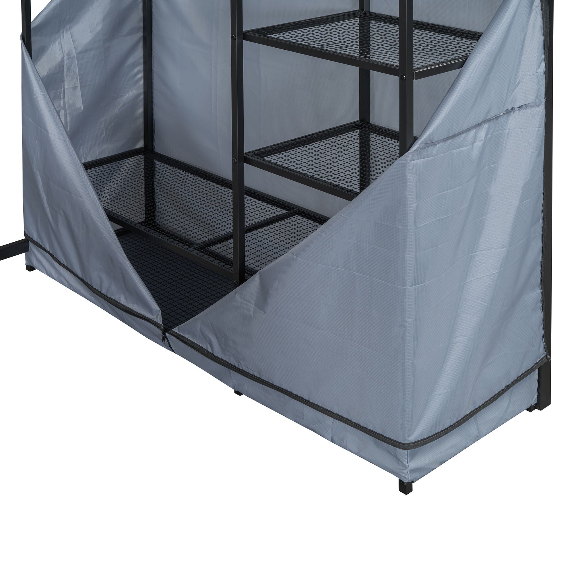 Loft Bed With Desk, Shelves, Power Outlet, LED Light And Wardrobe