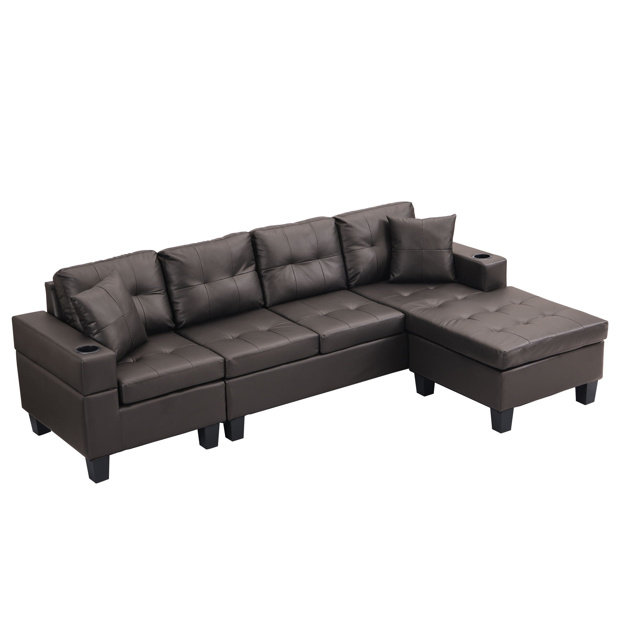 Modern Sectional Sofa Set With Chaise Lounge And Cup Holder