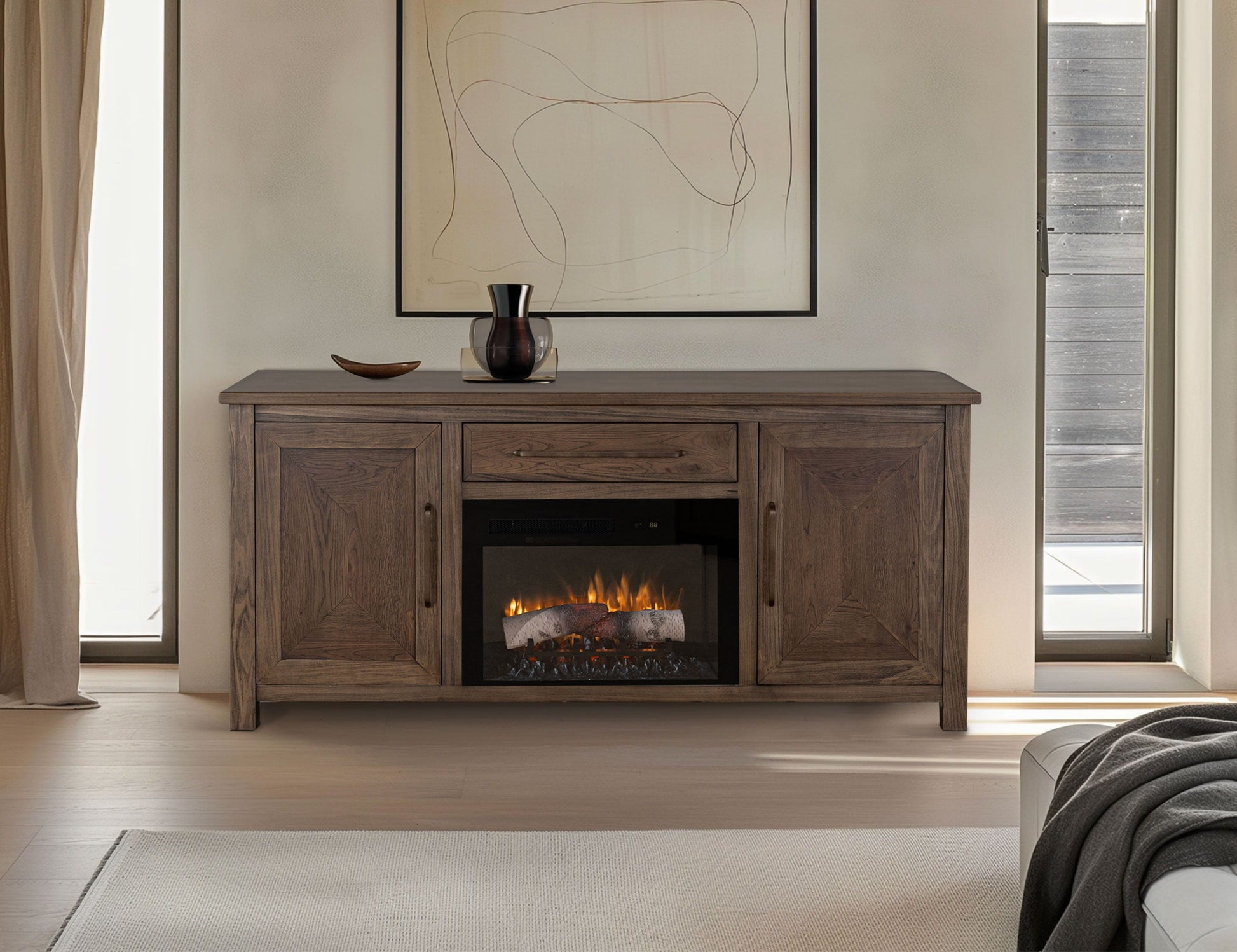 International Furniture Direct Novus Lodge - 70" Electric Fireplace - Dark Brown | Meri Furniture