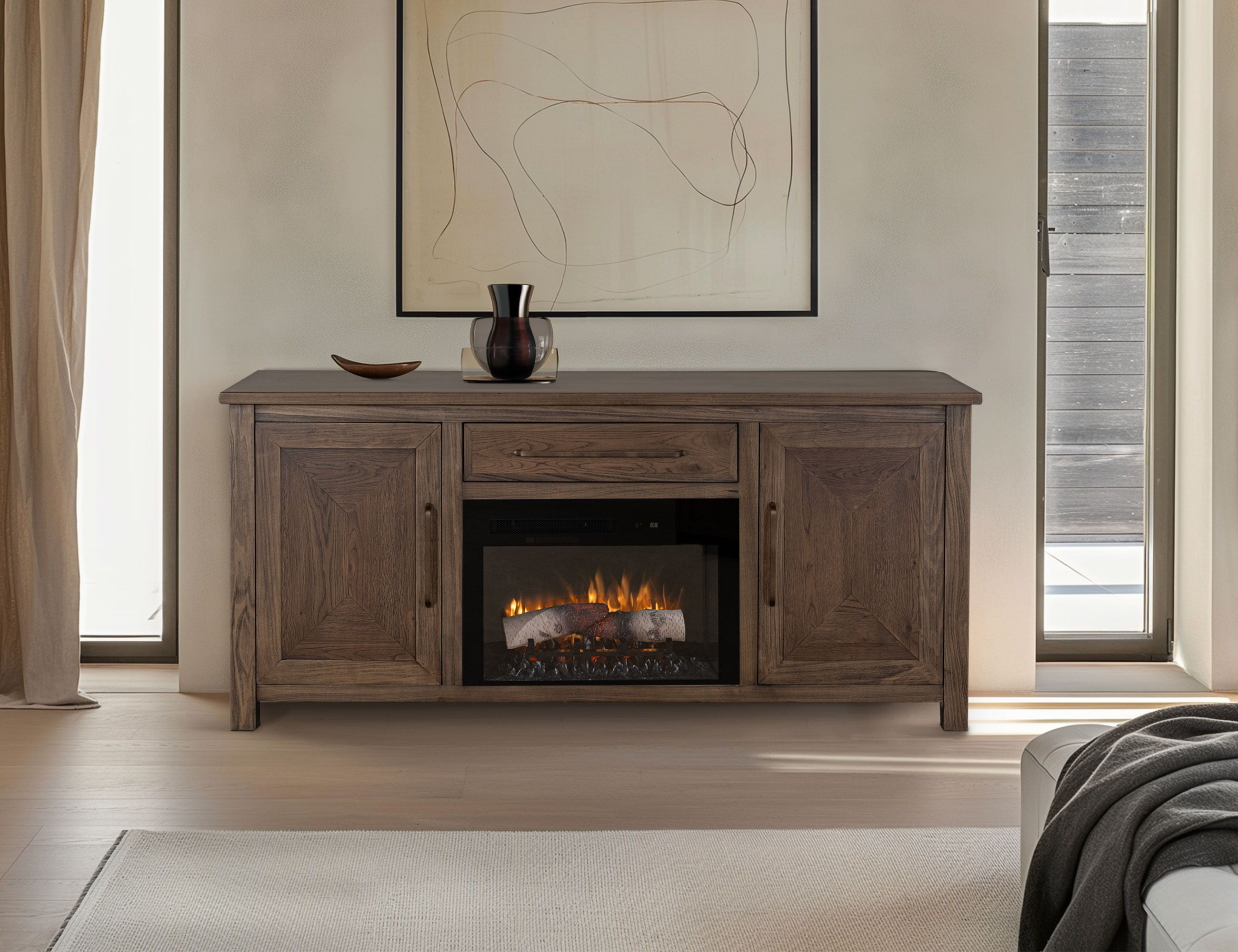 International Furniture Direct Novus Lodge - 70" Electric Fireplace - Dark Brown | Meri Furniture