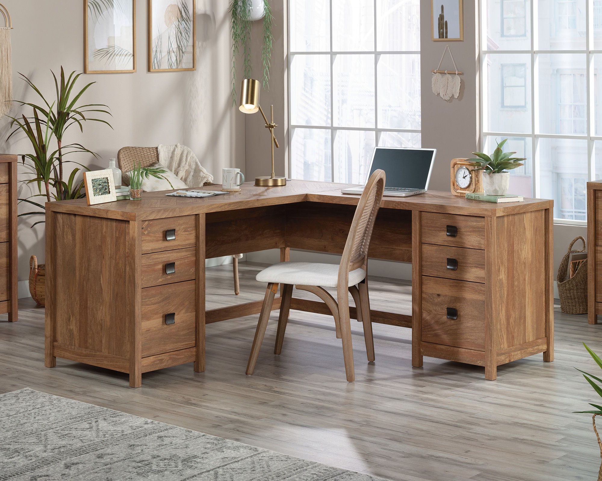 L-Shaped Desk with 6 Storage Drawers
