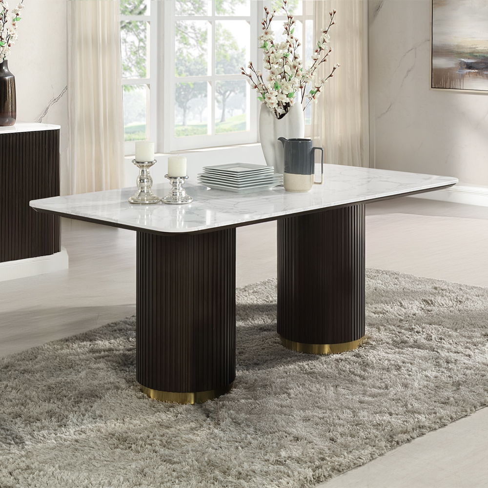 ACME Clayten - Dining Table With Marble Top - White Natural Marble Top & Espreeso Finish | Meri Furniture