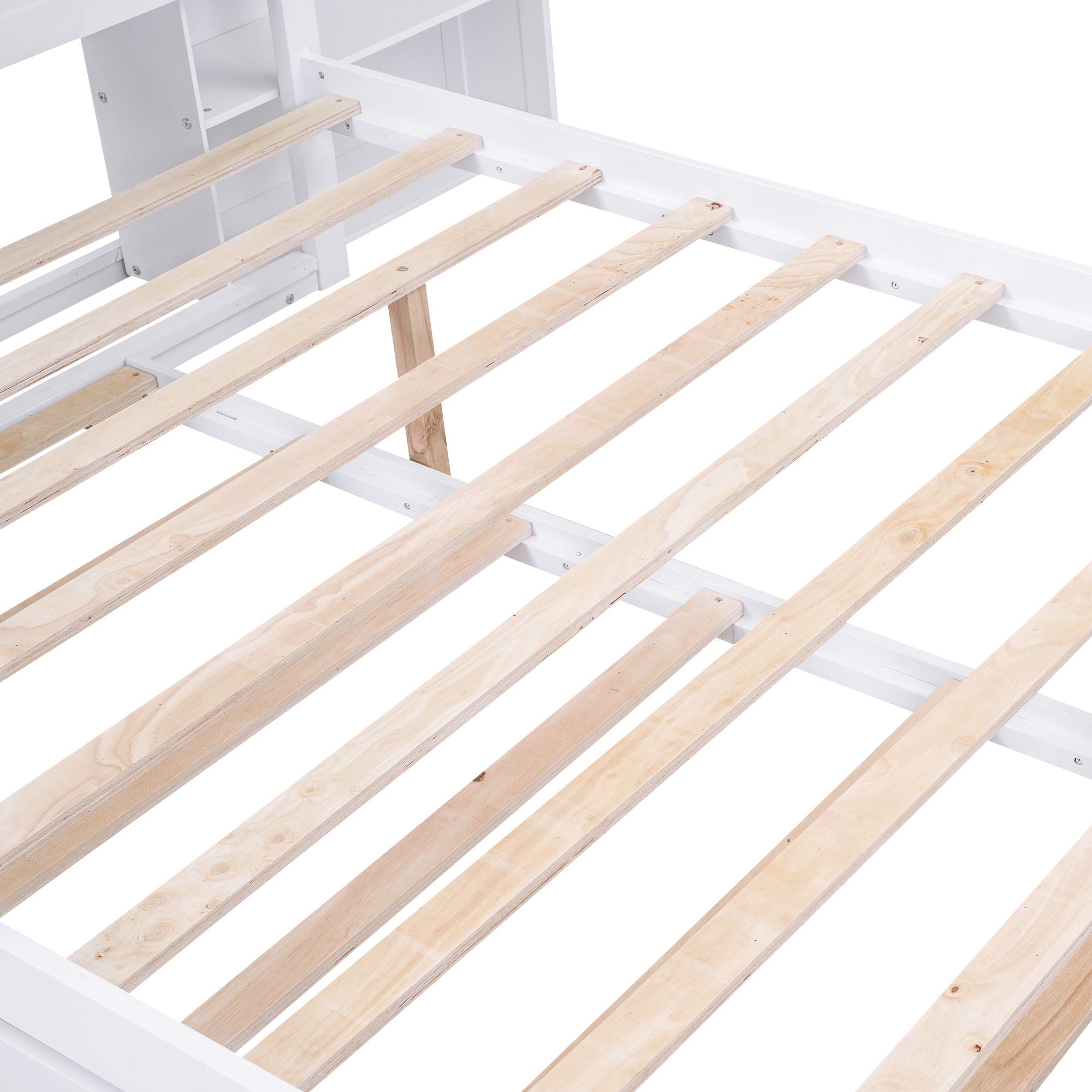 Storage Platform Bed With Pull Out Shelves And Trundle