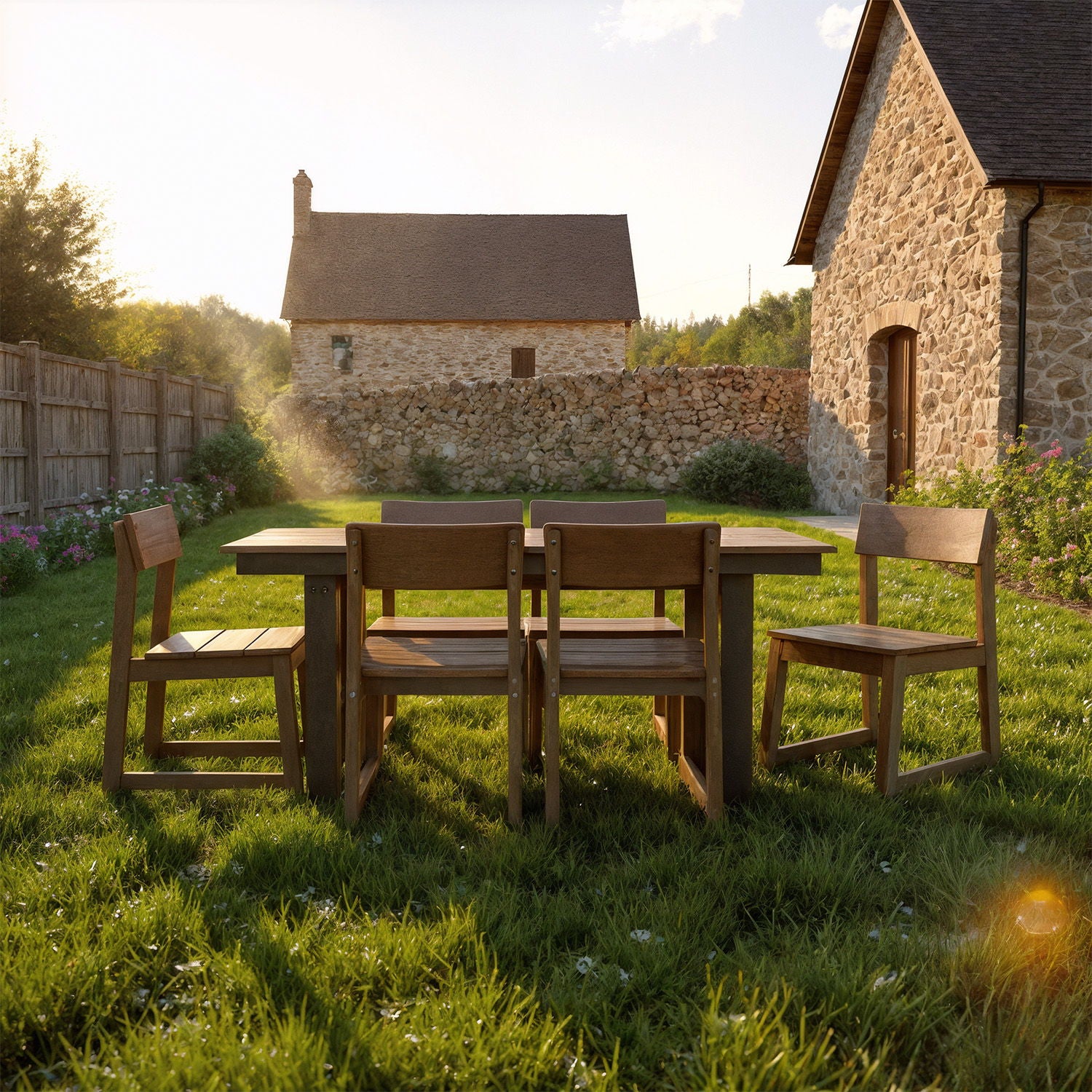 7 Piece Outdoor Dining Set For 6, Table With Umbrella Hole & 6 Armless Chairs For Backyard - Brown