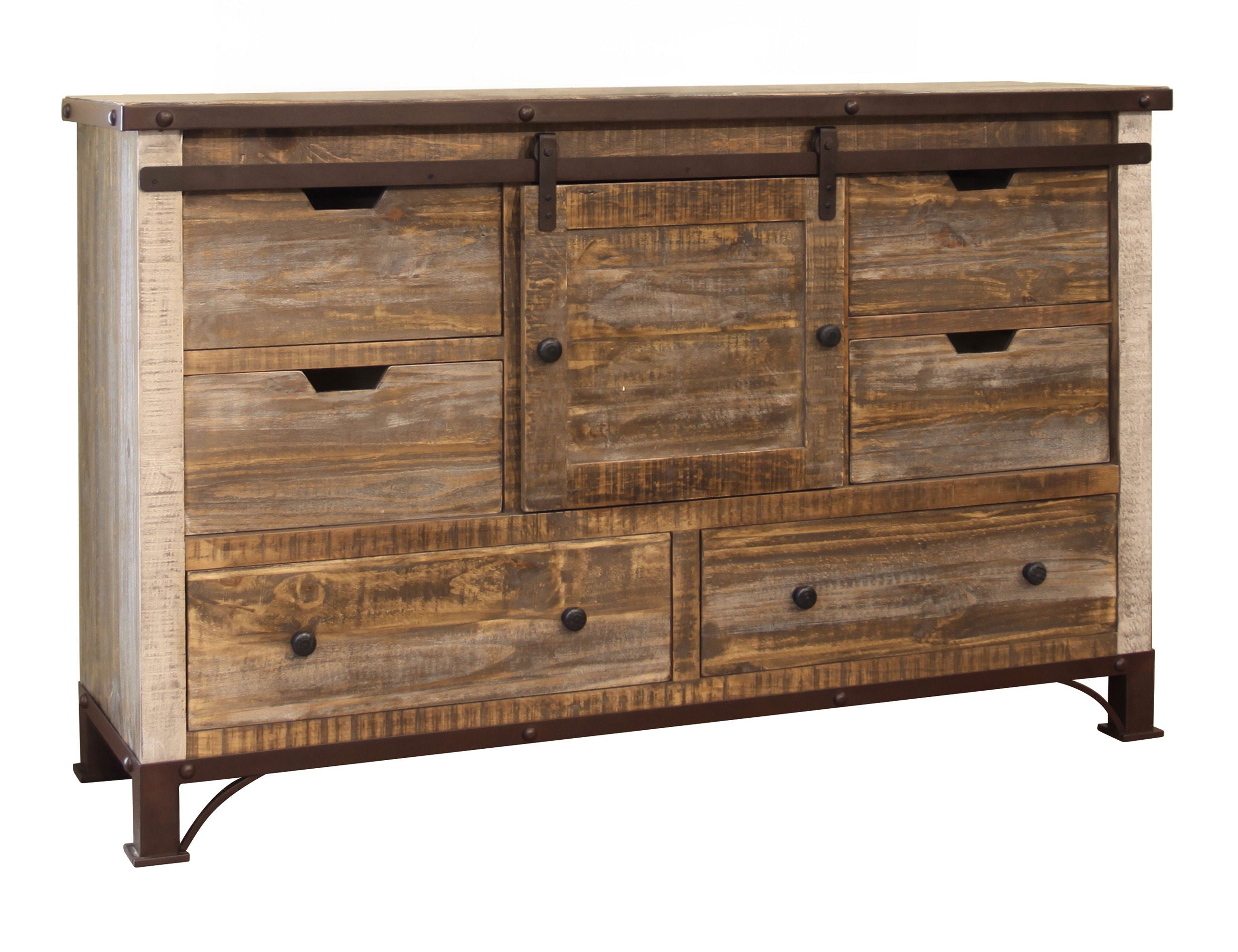 International Furniture Direct Antique - Dresser With 6 Drawer / 1 Door - Multicolor | Meri Furniture
